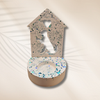 422_Keramik Teelicht Hundeschatten Glitzer blau