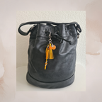 Dog Whistle Bag Charm with Leather Tassel & Paw Print - Yellow/Orange