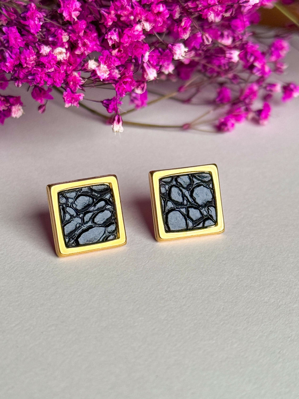Gold Leather Stud Earrings