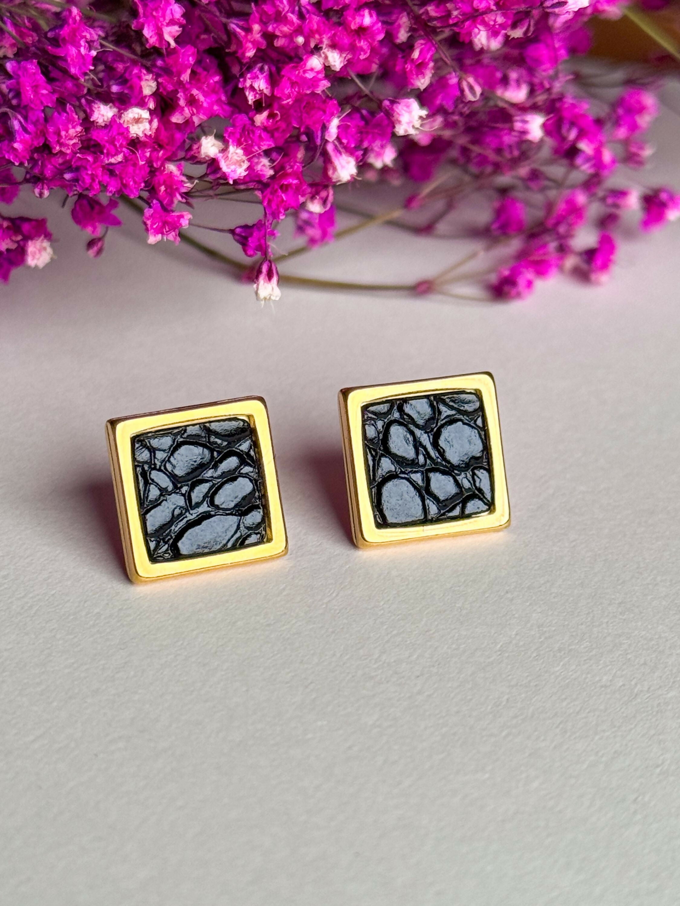 Gold Leather Stud Earrings