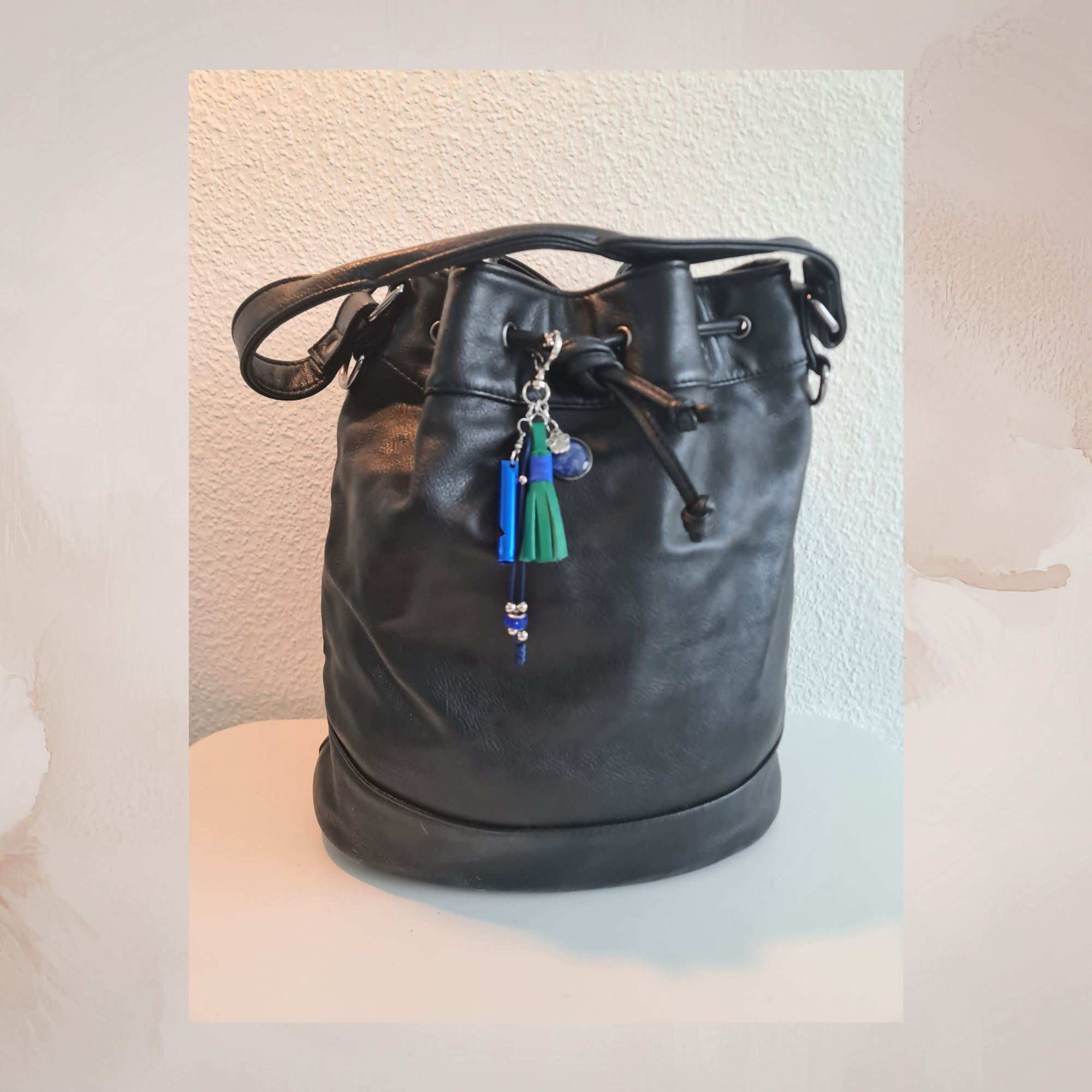 Dog Whistle Keychain with Leather Tassel & Paw Print - Blue/Green