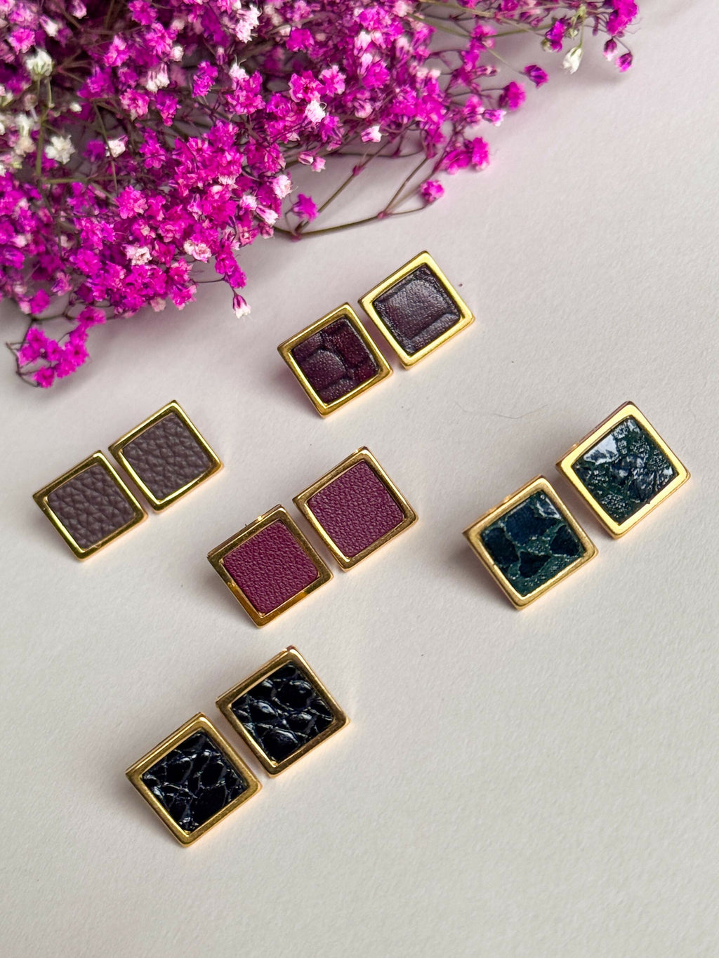 Gold Leather Stud Earrings