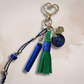 Dog Whistle Keychain with Leather Tassel & Paw Print - Blue/Green