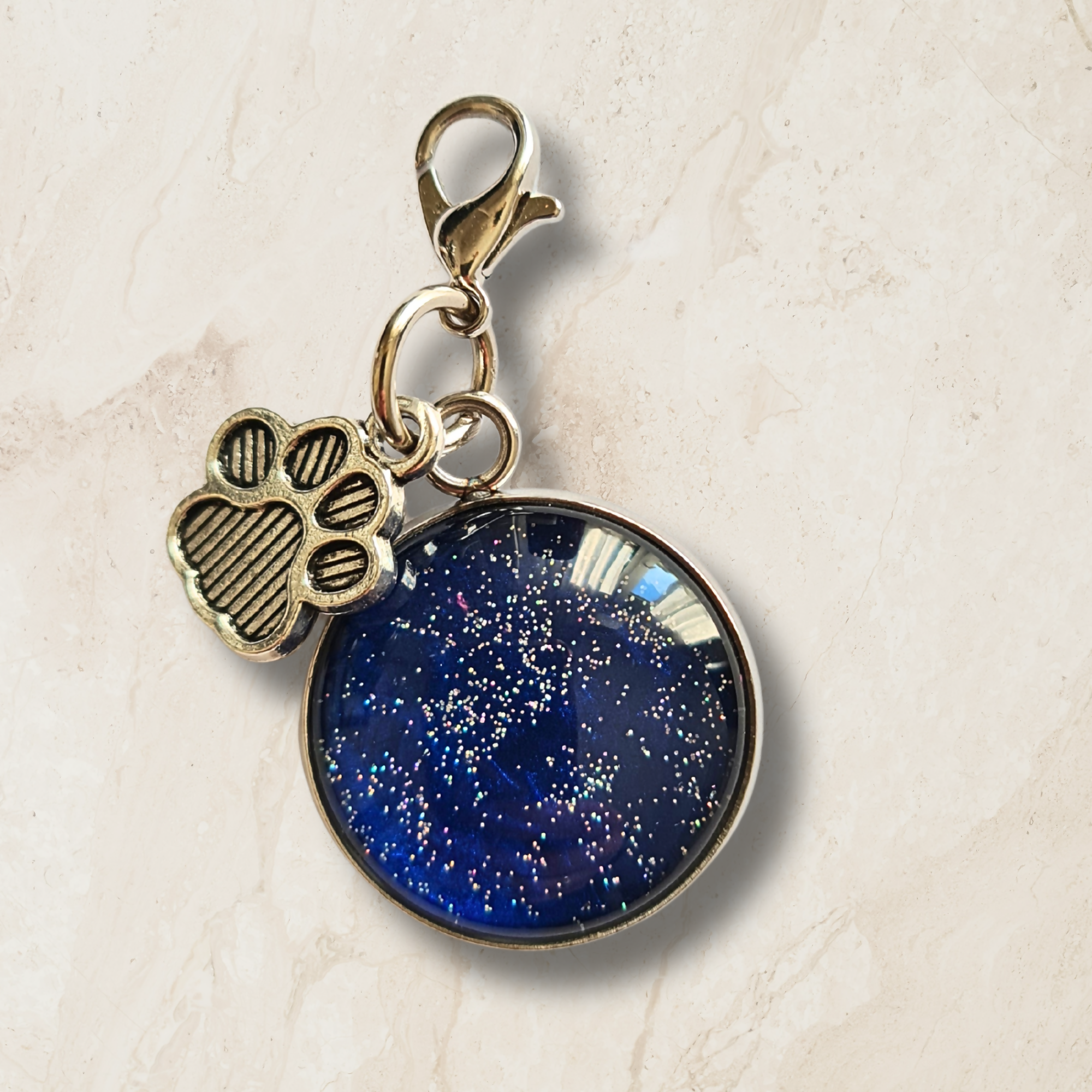 Dog Whistle Keychain with Leather Tassel & Paw Print - Blue/Green