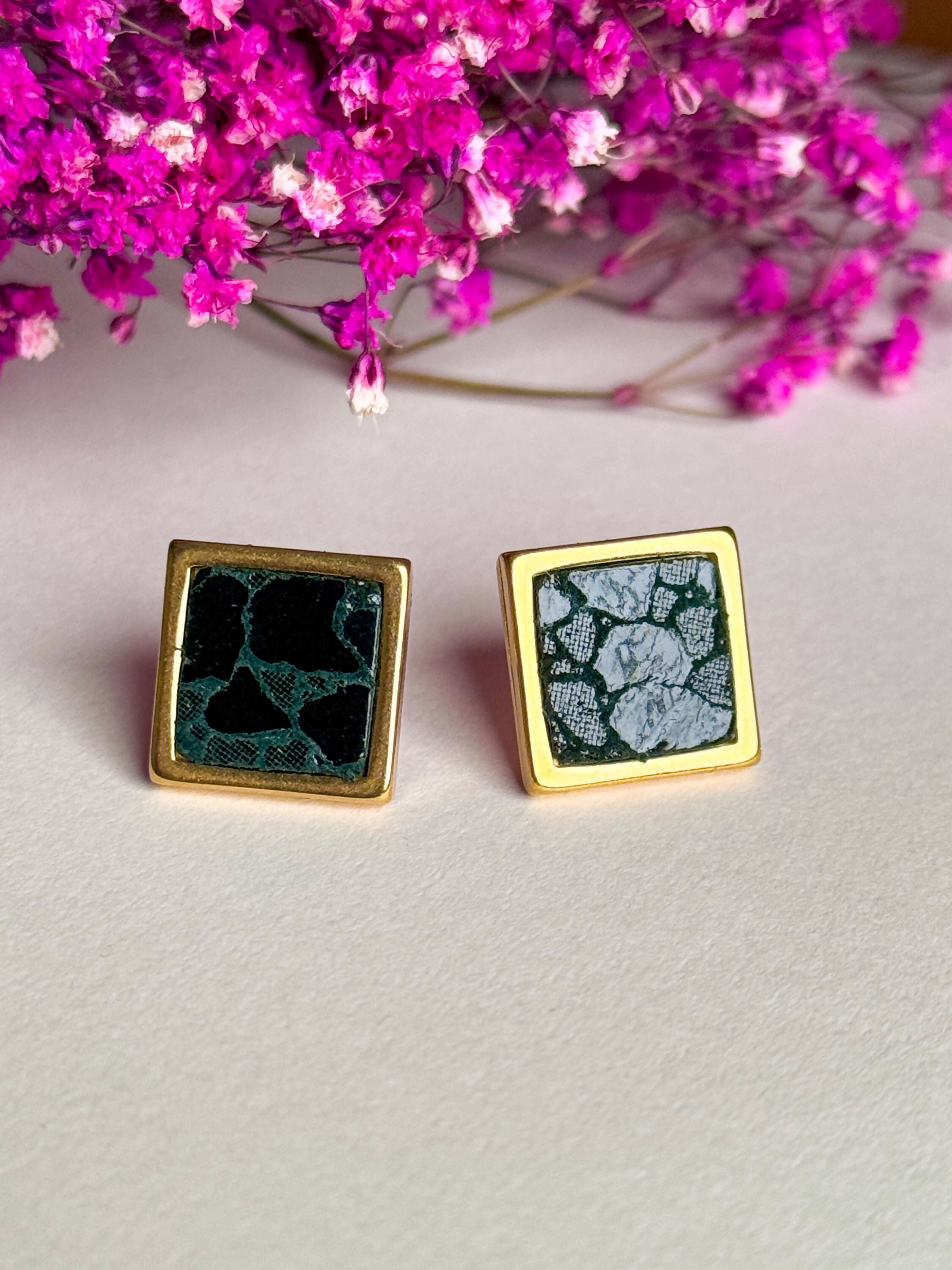 Gold Leather Stud Earrings