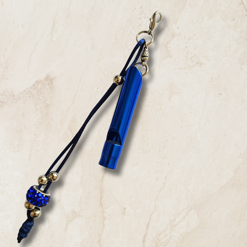 Dog Whistle Keychain with Leather Tassel & Paw Print - Blue/Green