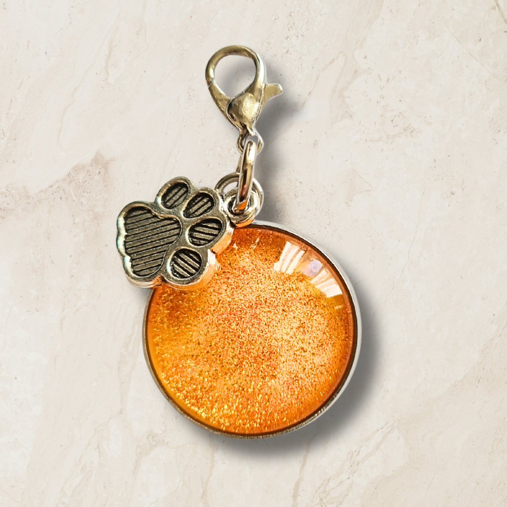Dog Whistle Bag Charm with Leather Tassel & Paw Print - Yellow/Orange