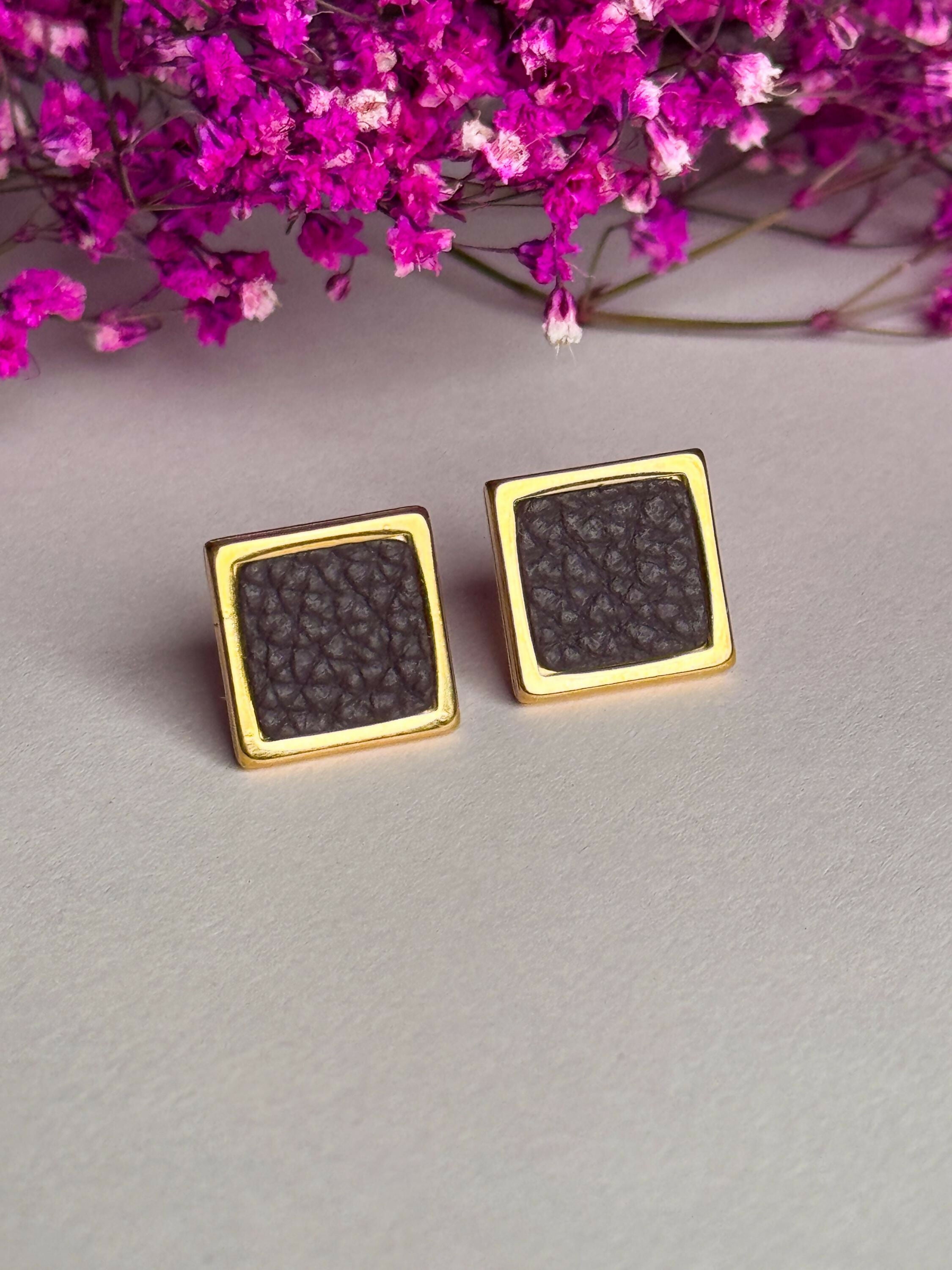 Gold Leather Stud Earrings