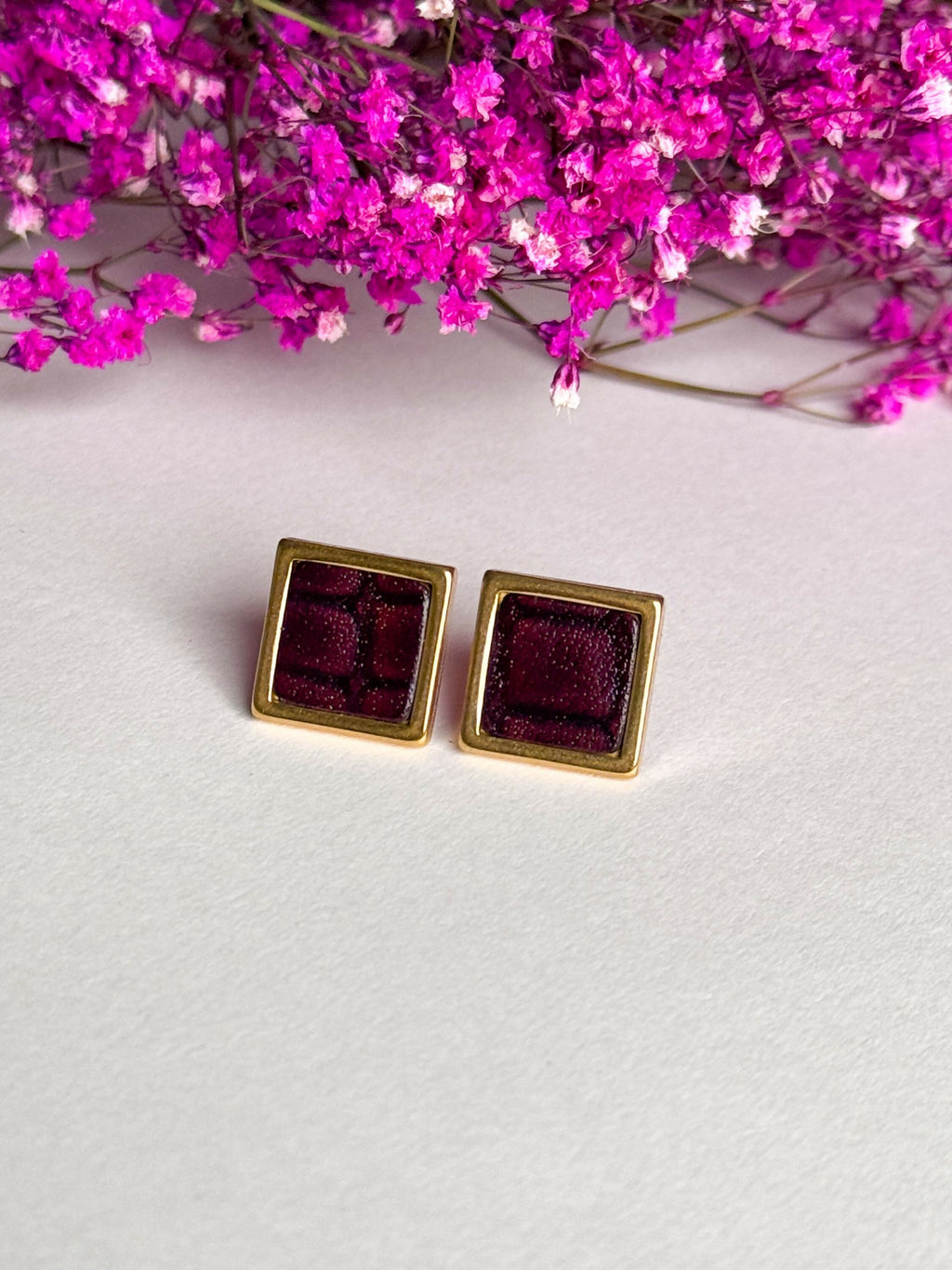 Gold Leather Stud Earrings