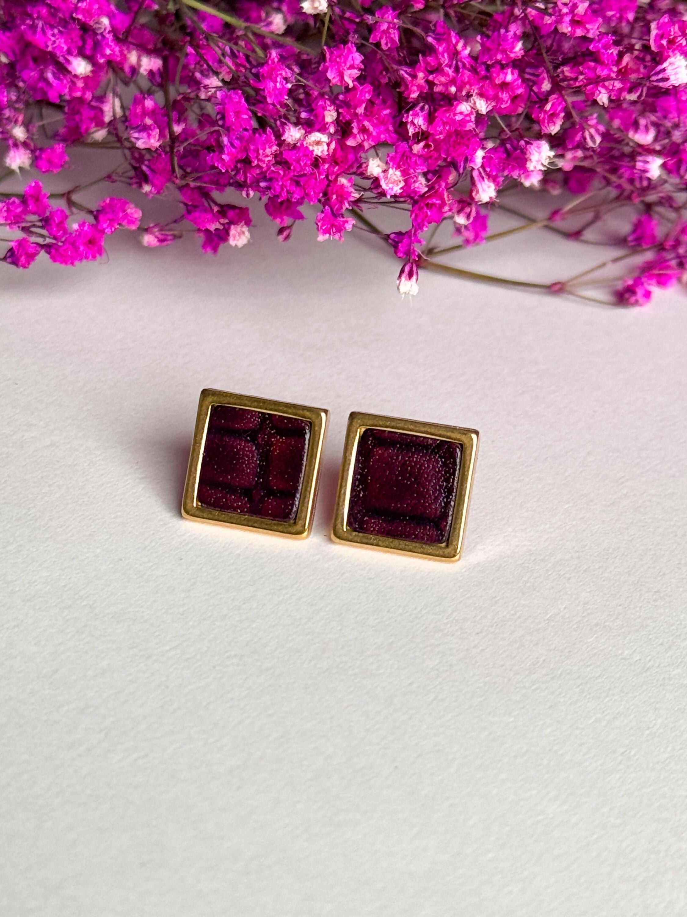 Gold Leather Stud Earrings