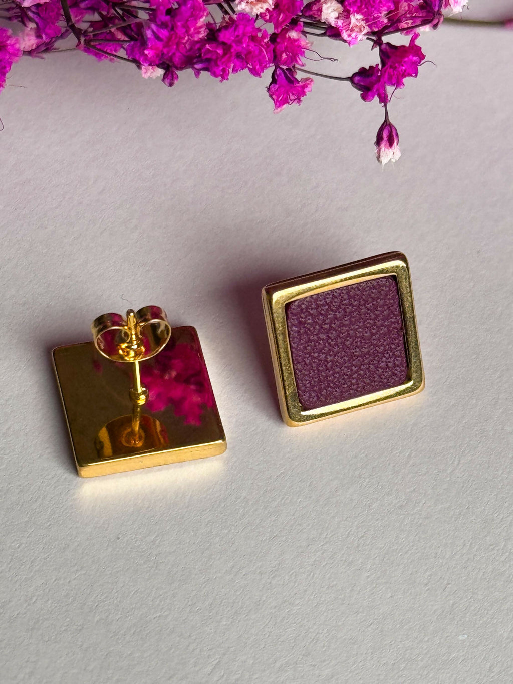Gold Leather Stud Earrings