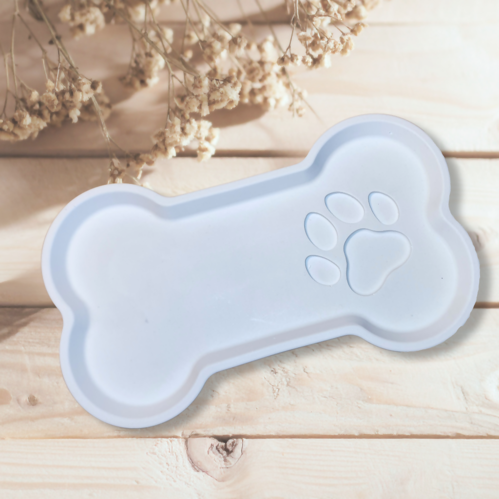 Jewelry Bowl Dog Bone with Paw, White