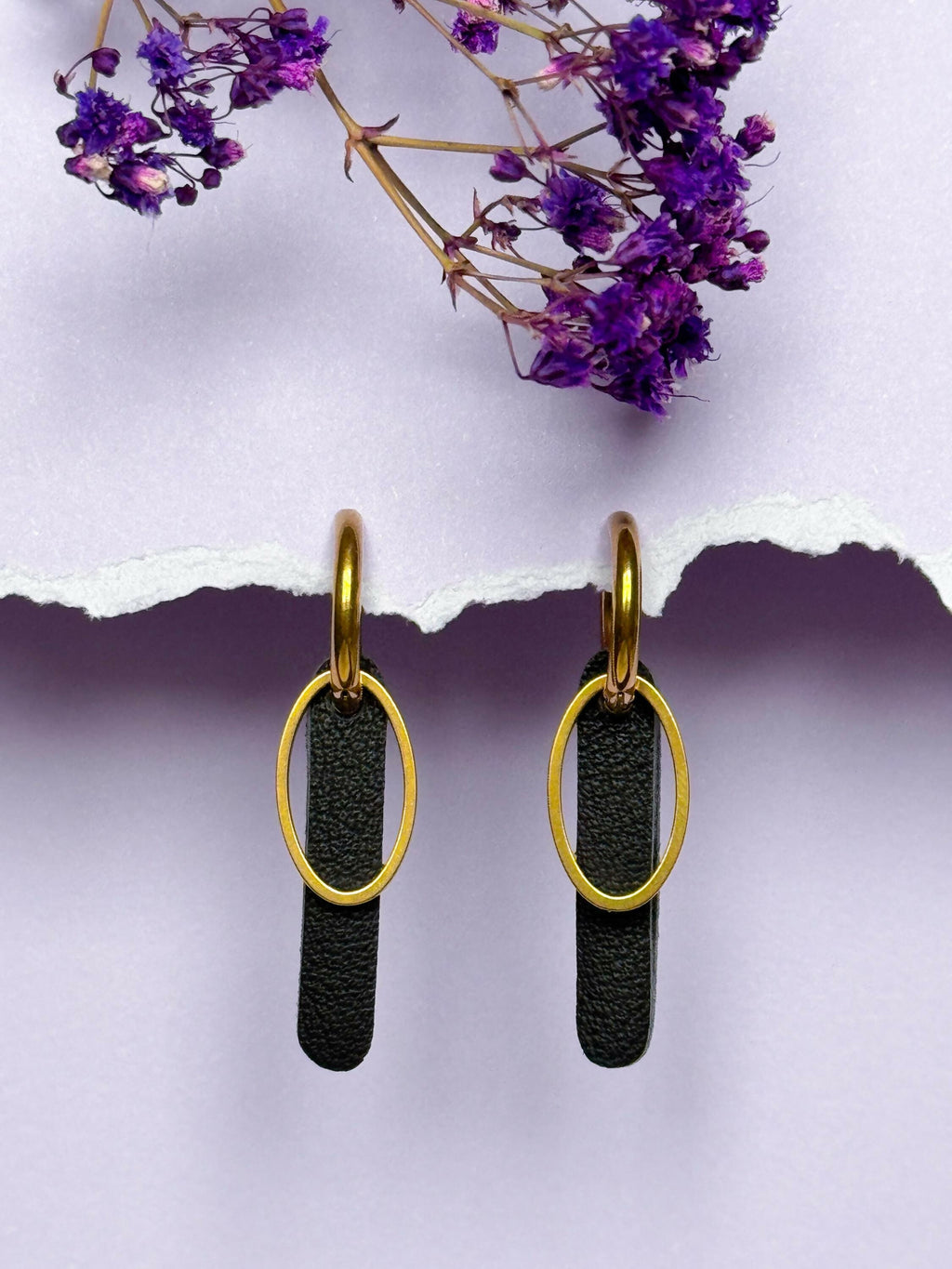 Leather Earrings Set Gold or Silver - 5 Interchangeable Geometric Pendants