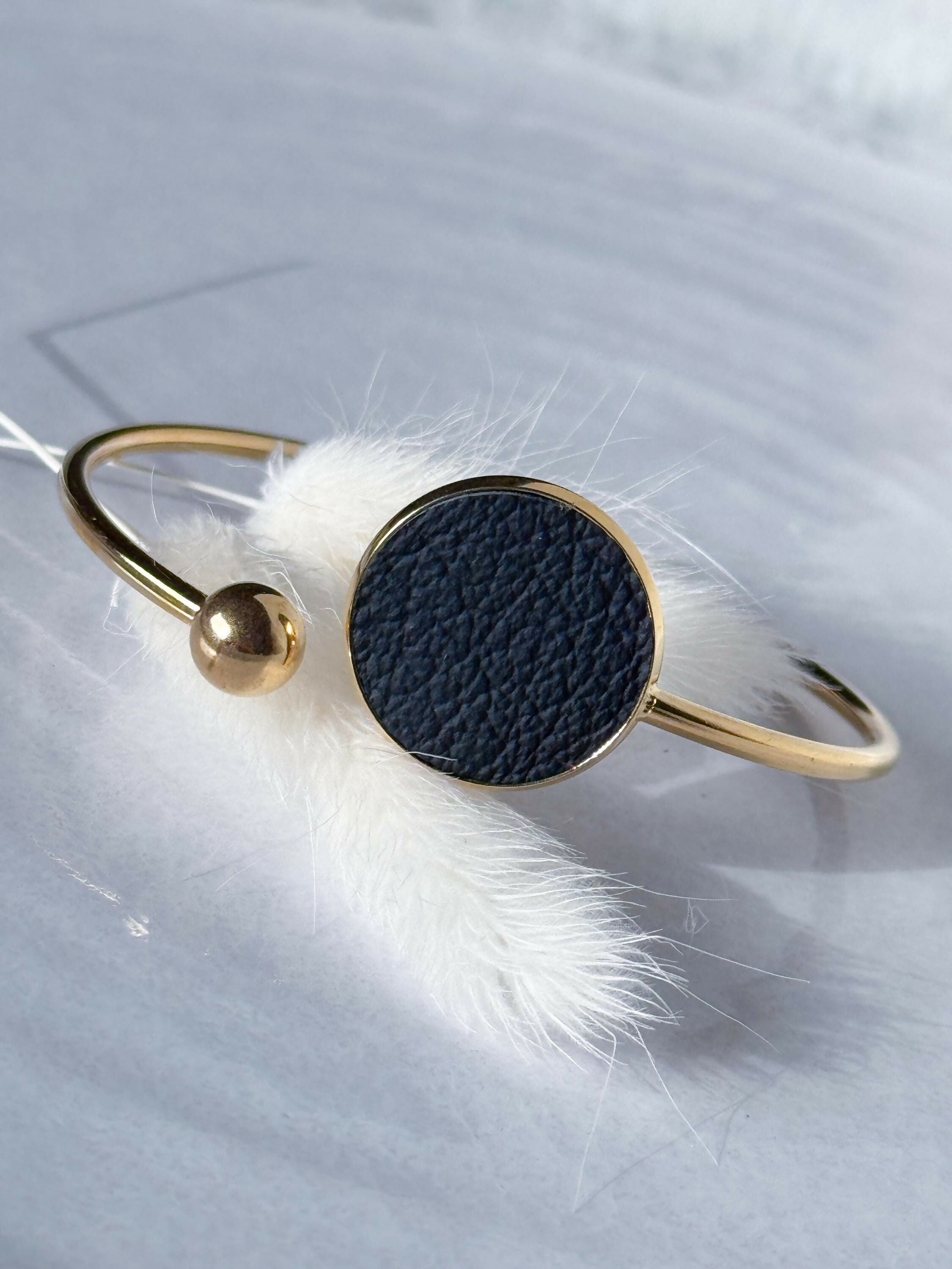 Gold Stainless Steel Bracelet with Leather