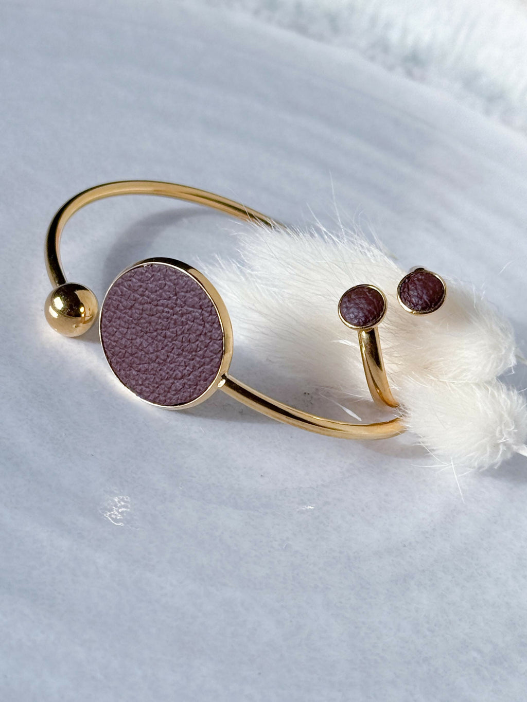 Gold Stainless Steel Bracelet with Leather