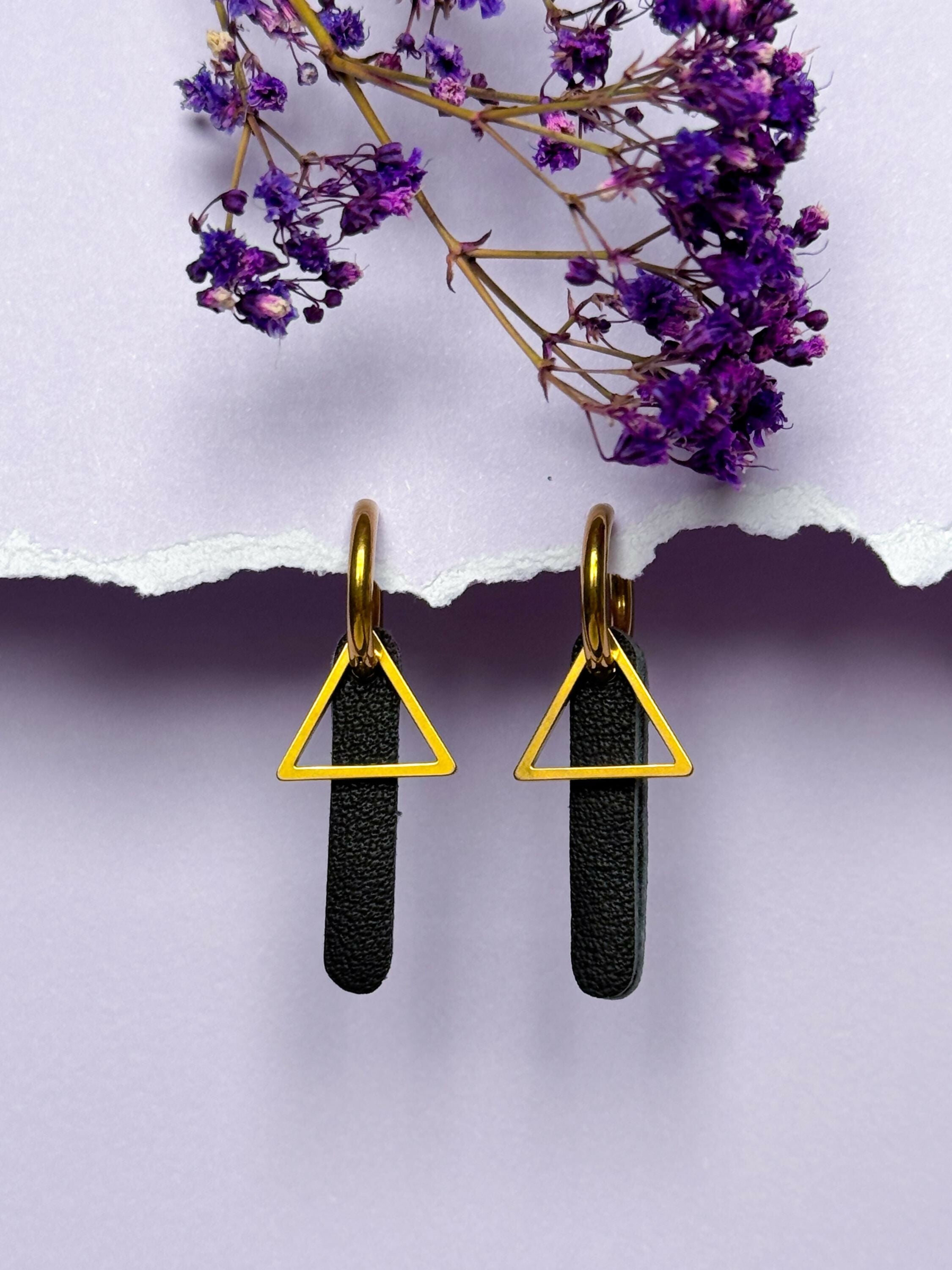 Leather Earrings Set Gold or Silver - 5 Interchangeable Geometric Pendants
