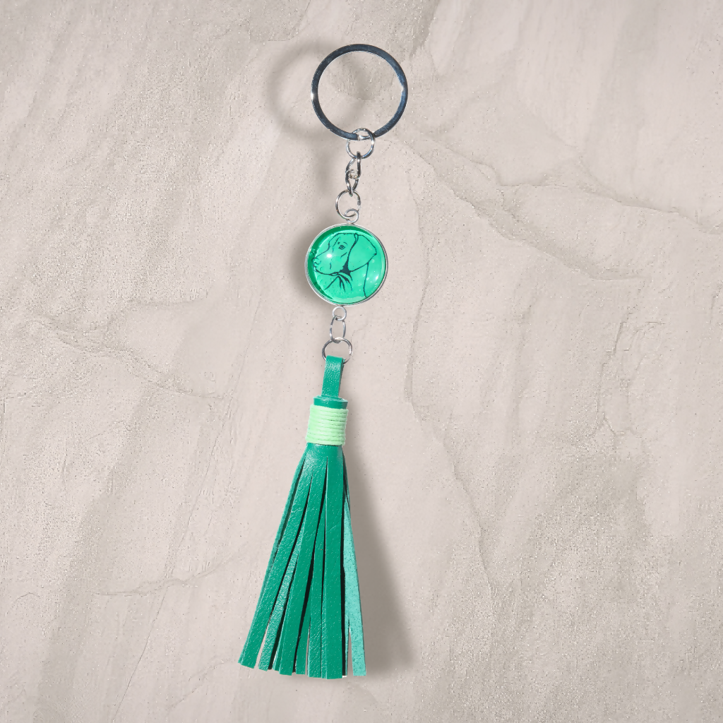 Vizsla Accessory Pendant with Leather Tassel - Green