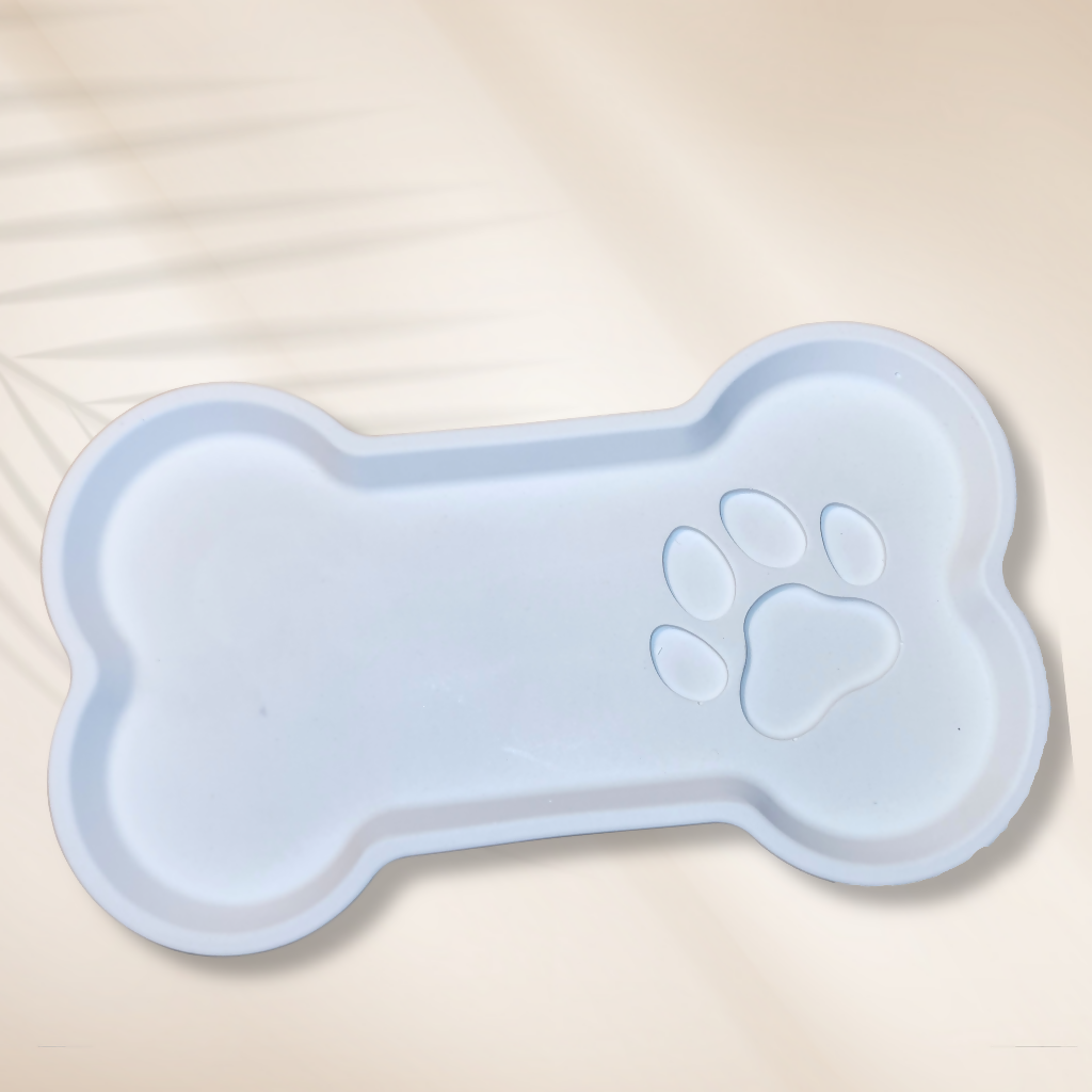 Jewelry Bowl Dog Bone with Paw, White