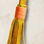 Dog Whistle Bag Charm with Leather Tassel & Paw Print - Yellow/Orange