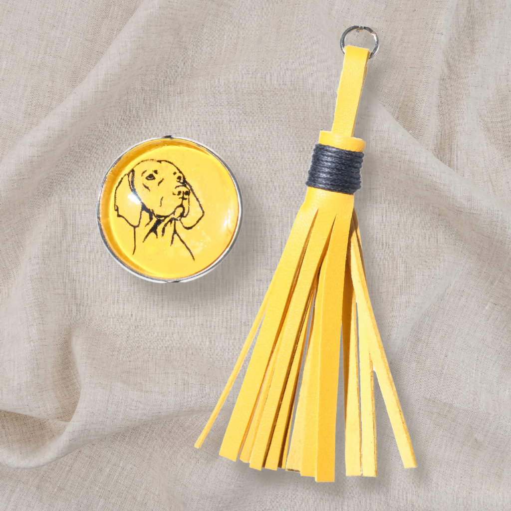 Vizsla Accessory Pendant with Leather Tassel - Yellow