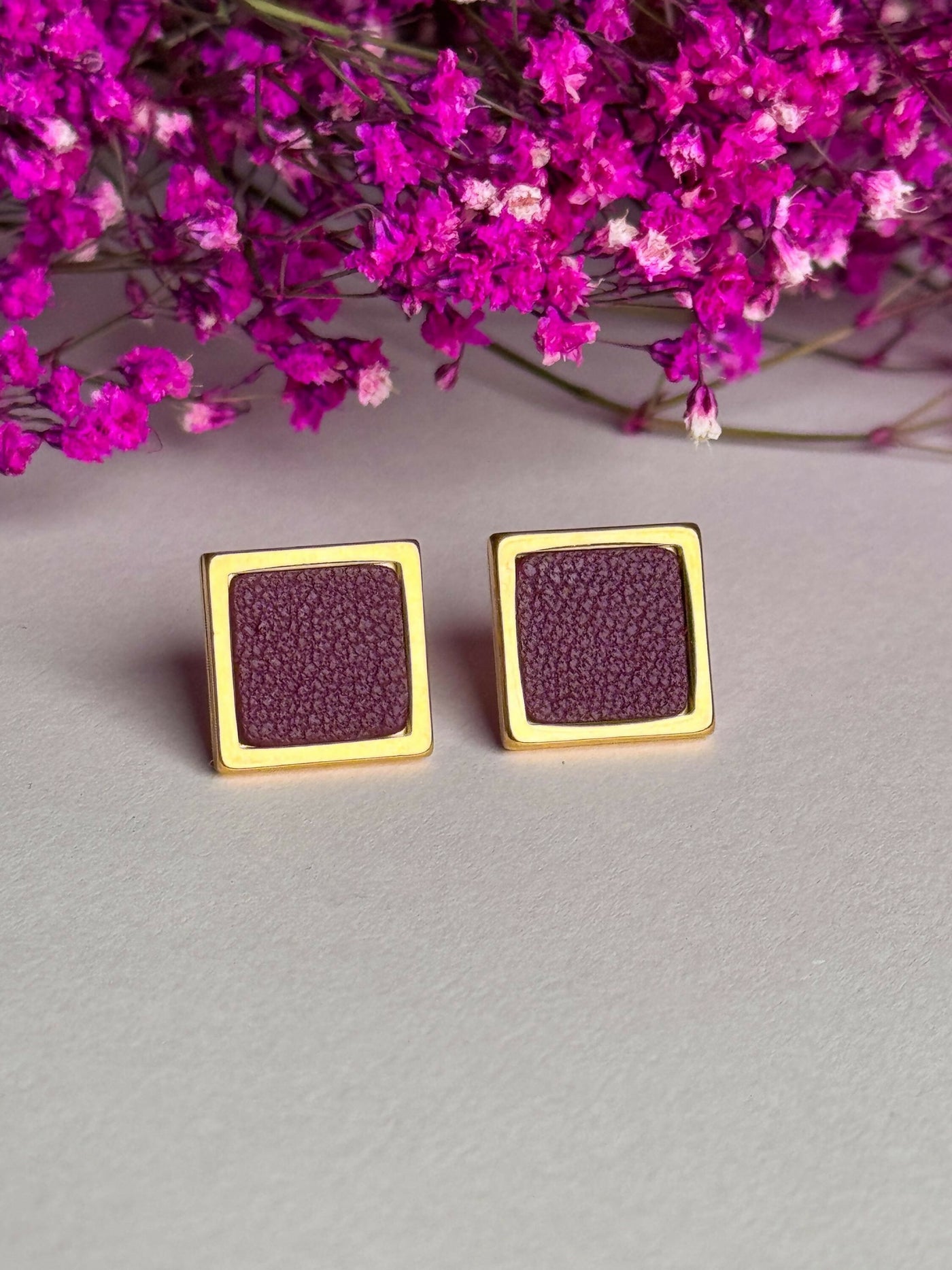 Gold Leather Stud Earrings