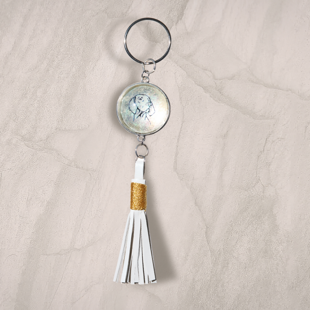 Vizsla Accessory Pendant with Leather Tassel - White / Gold