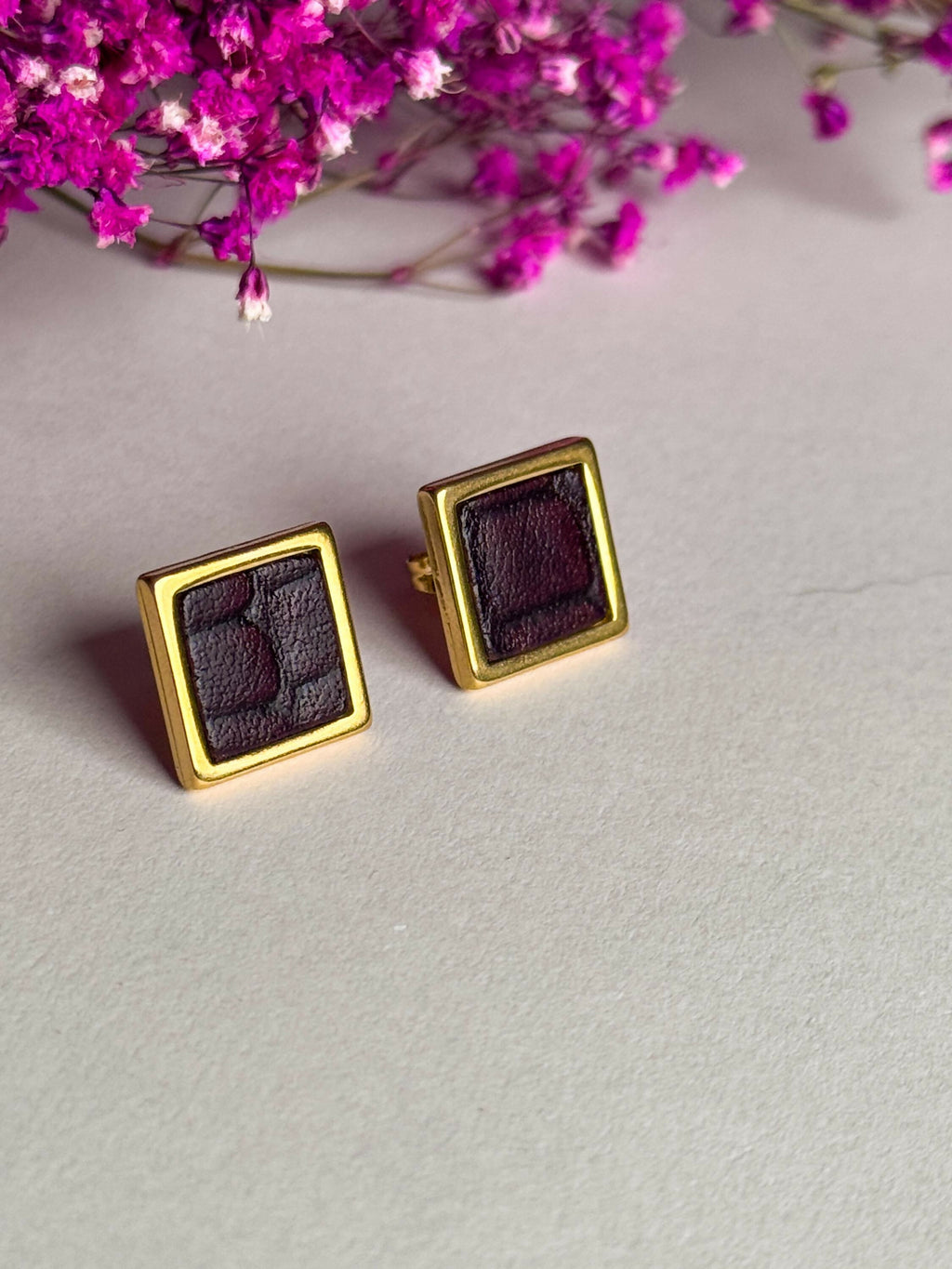 Gold Leather Stud Earrings