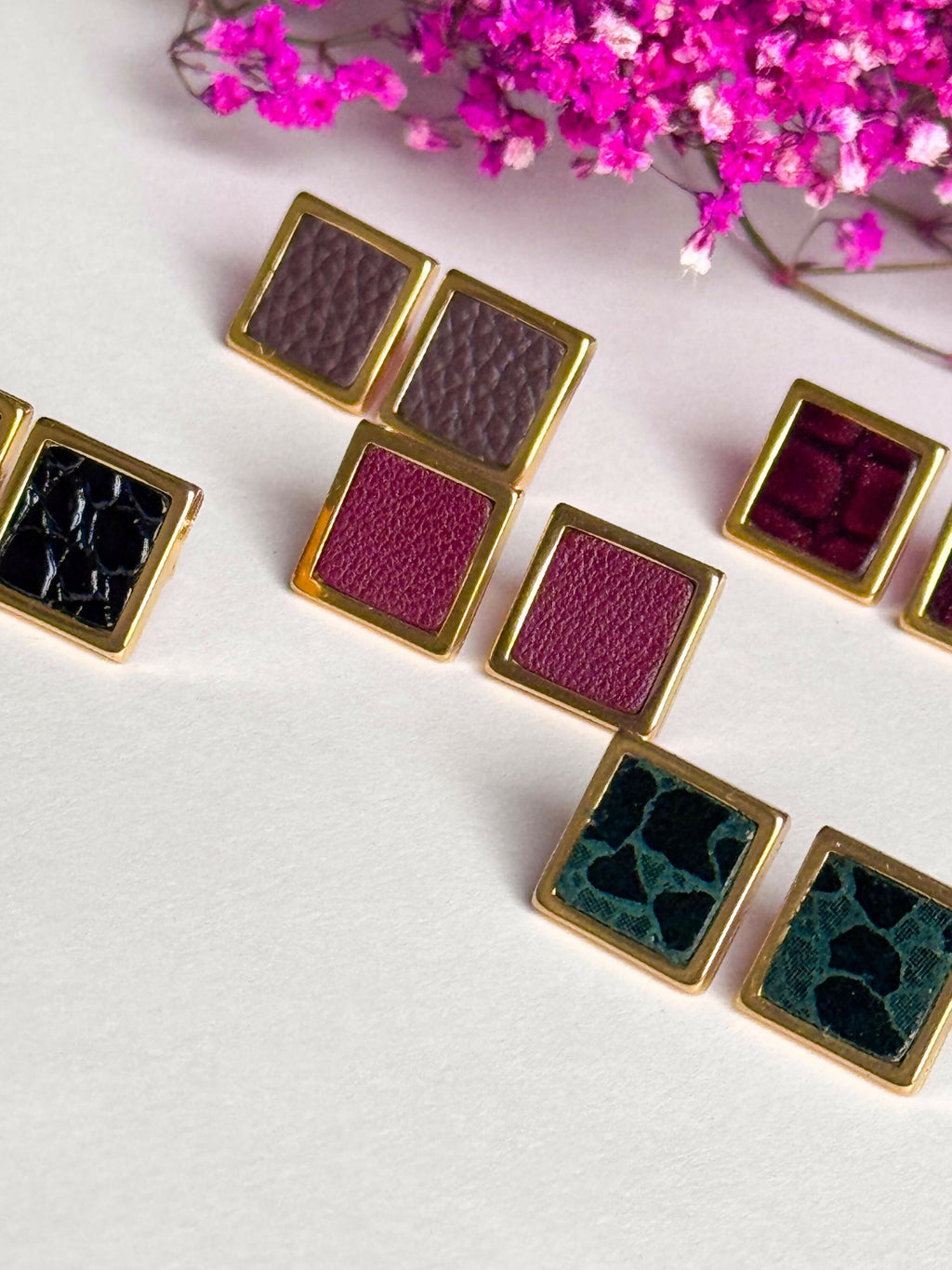 Gold Leather Stud Earrings